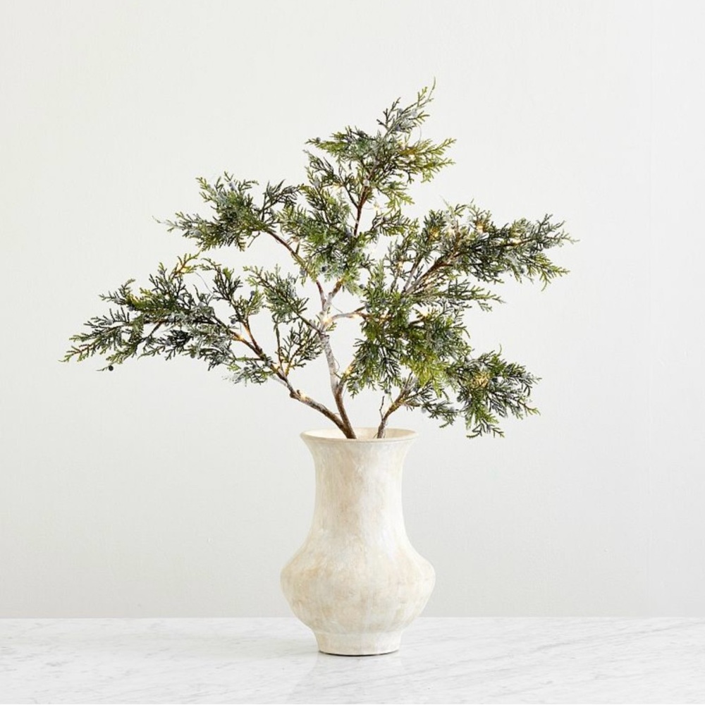 Pottery Barn New Faux Lit Frosted Juniper Berry Branch 14" x 4" x 48"